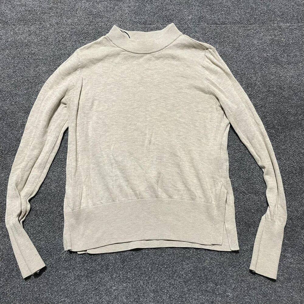 H&M Sweater Mens Medium Beige Mock Neck Pullover Lightweight Knit Wool Blend